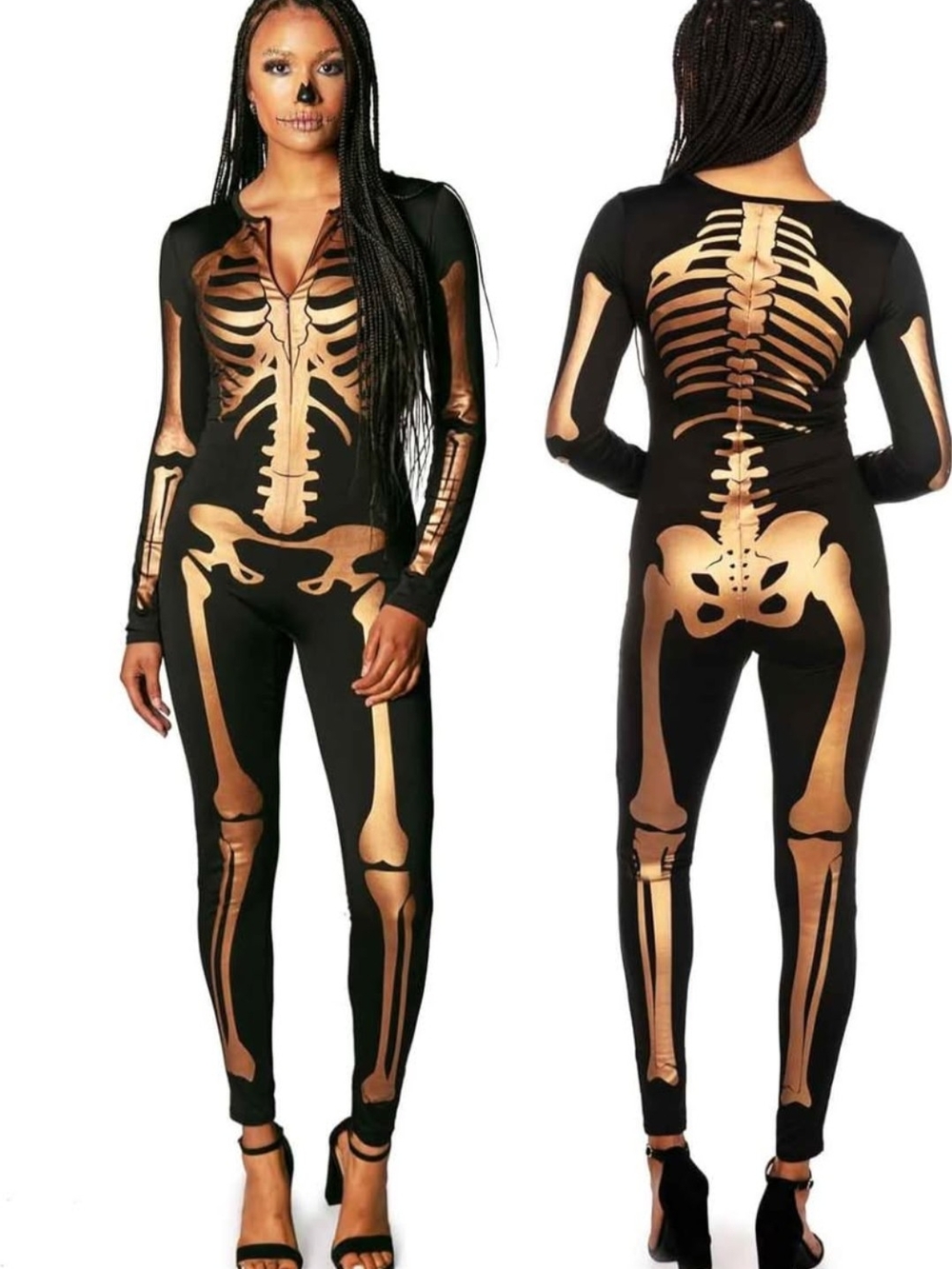 Women's Metallic Gold Skeleton Print Costume